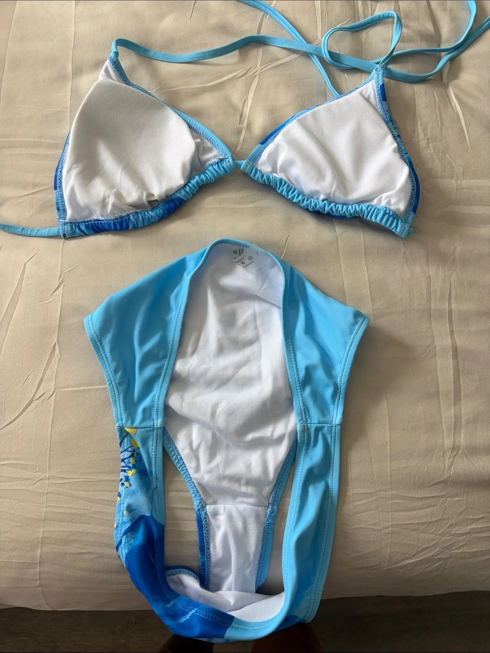 Women's Blue Floral Triangle Bikini Set - Light & Royal Blue